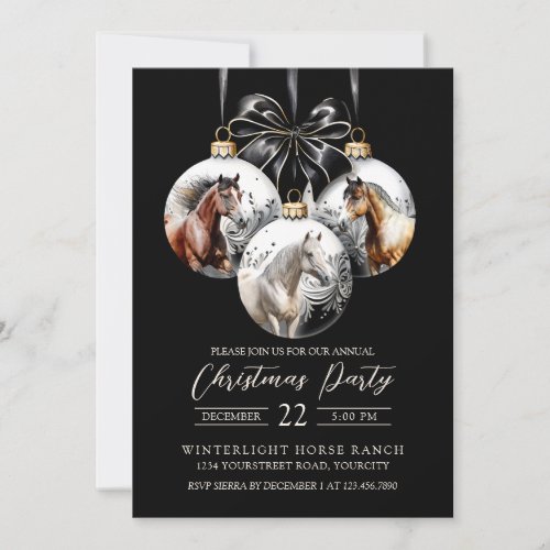 Horses black and gold Christmas Invitation