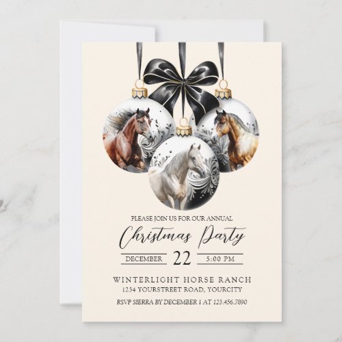 Horses black and gold Christmas Invitation