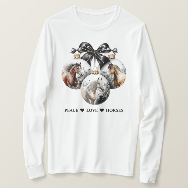 Horses black and gold Christmas peace quote T-Shirt (Design Front)