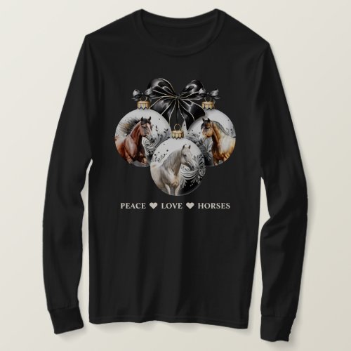 Horses black and gold Christmas peace quote T_Shirt