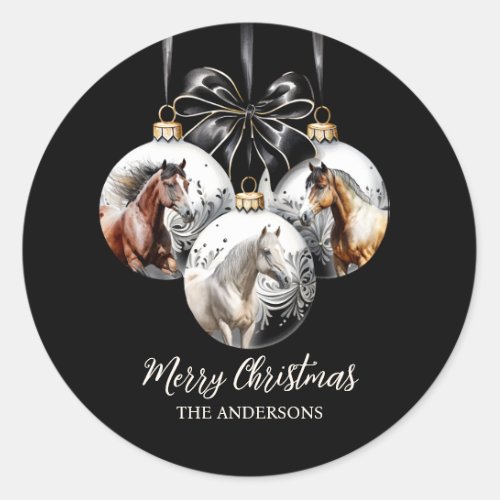 Horses black and gold Christmas quote Classic Round Sticker