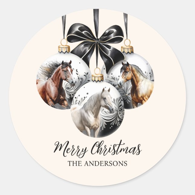 Horses black and gold Christmas quote Classic Round Sticker (Front)