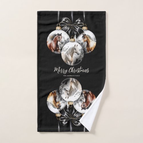 Horses black and gold Christmas quote Hand Towel
