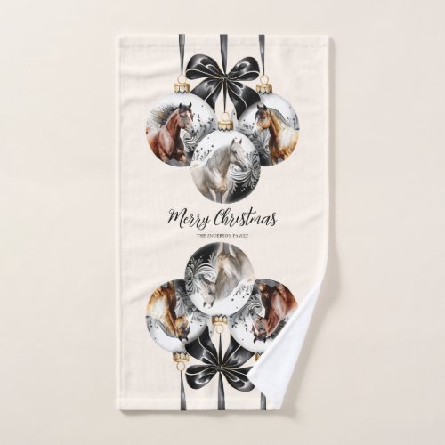 Horses black and gold Christmas quote Hand Towel