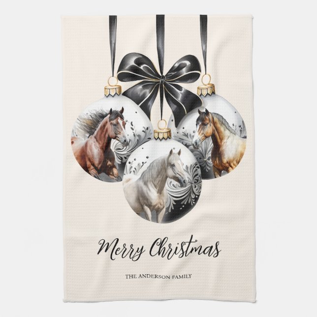 Horses black and gold Christmas quote Kitchen Towel (Vertical)