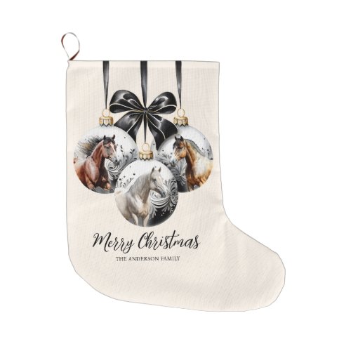 Horses black and gold Christmas quote Large Christmas Stocking