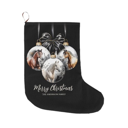 Horses black and gold Christmas quote Large Christmas Stocking