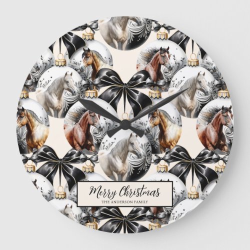 Horses black and gold Christmas quote Large Clock