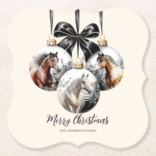 Horses black and gold Christmas quote Paper Coaster