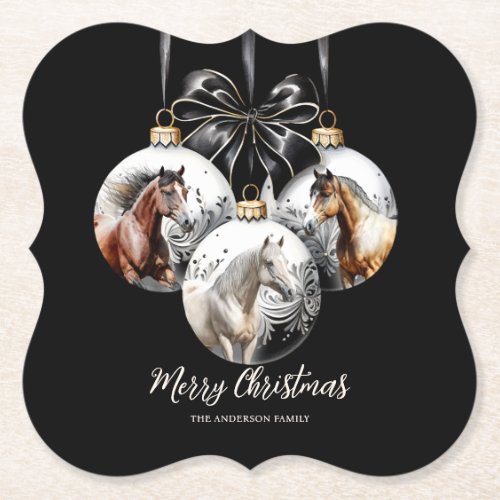 Horses black and gold Christmas quote Paper Coaster