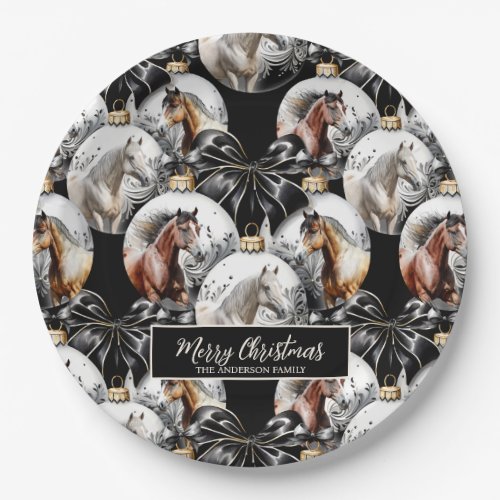 Horses black and gold Christmas quote Paper Plates