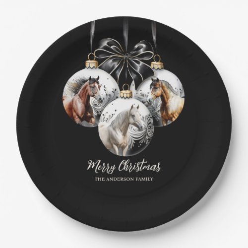 Horses black and gold Christmas quote Paper Plates