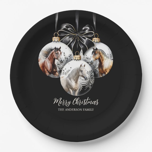 Horses black and gold Christmas quote Paper Plates (Front)