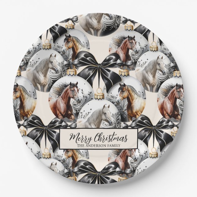 Horses black and gold Christmas quote Paper Plates (Front)