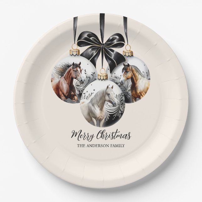 Horses black and gold Christmas quote Paper Plates (Front)