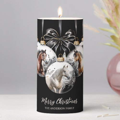 Horses black and gold Christmas quote Pillar Candle