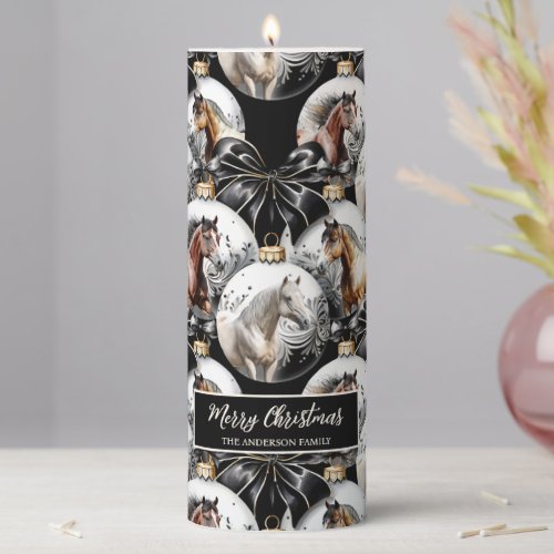 Horses black and gold Christmas quote Pillar Candle