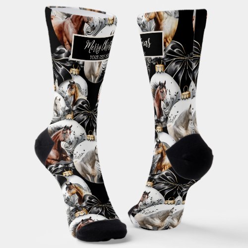 Horses black and gold Christmas quote Socks