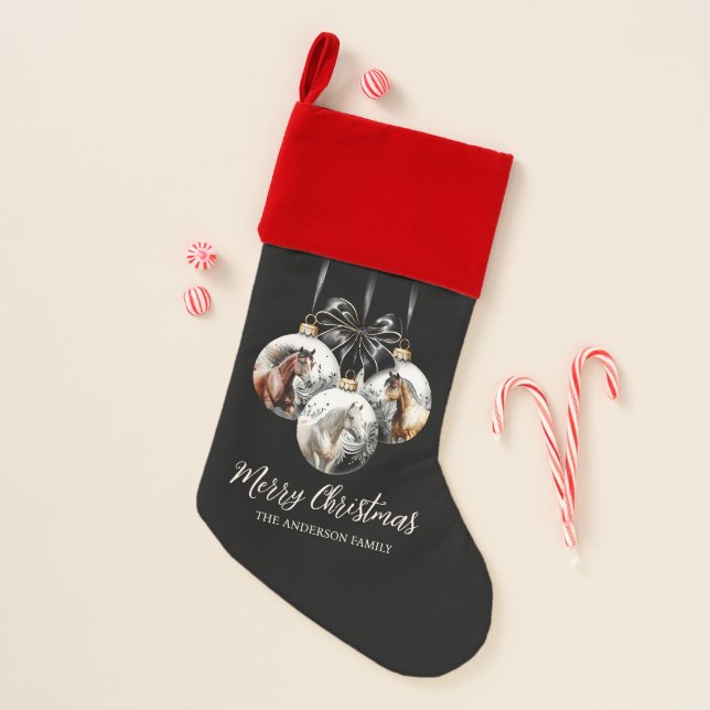 Horses black and gold Christmas quote Stocking (Front)