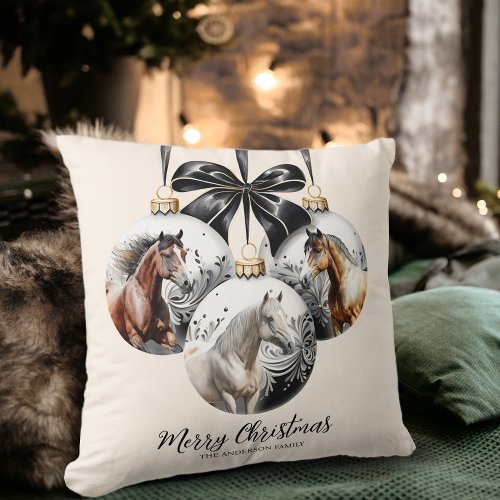 Horses black and gold Christmas quote Throw Pillow