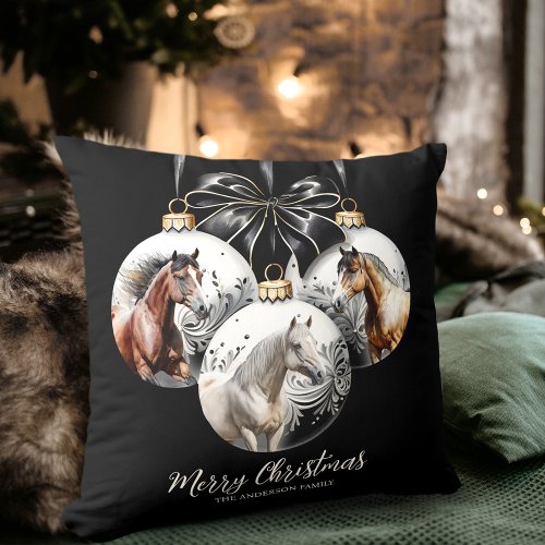 Horses black and gold Christmas quote Throw Pillow