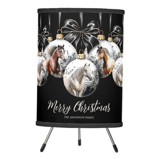 Horses black and gold Christmas quote Tripod Lamp (Front)