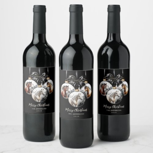 Horses black and gold Christmas quote Wine Label
