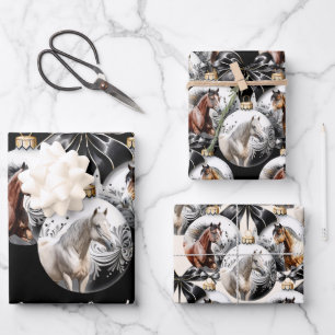 Horses black and gold Christmas quote Wrapping Paper Sheets