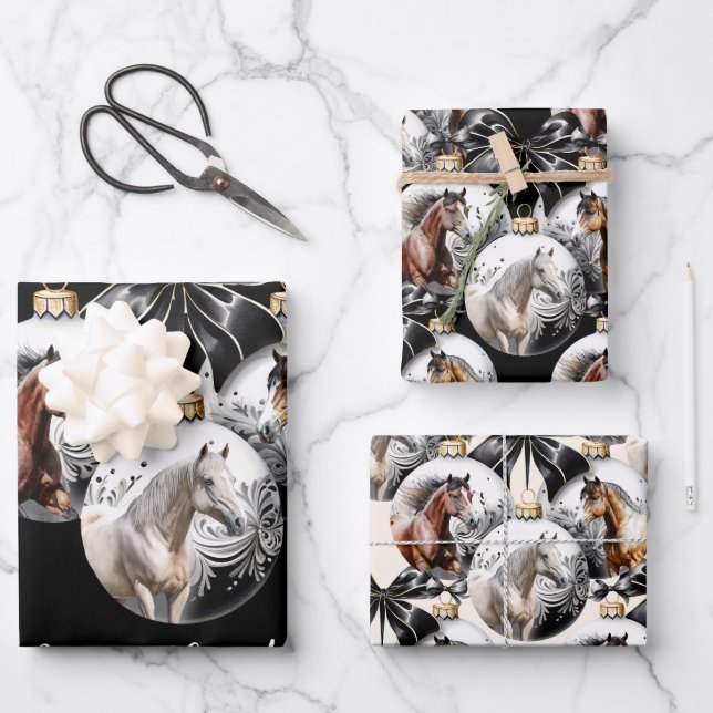 Horses black and gold Christmas quote Wrapping Paper Sheets (Front)