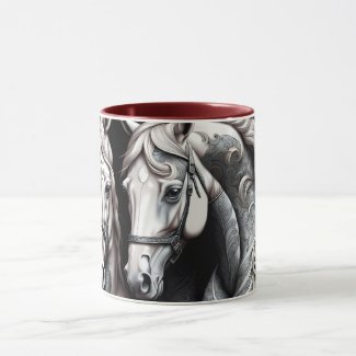 Horses Black White Art 