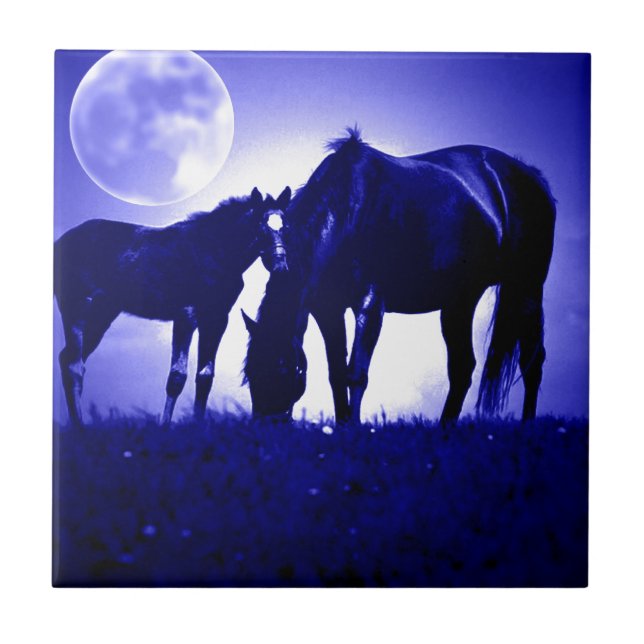 Horses & Blue Night Ceramic Tile (Front)