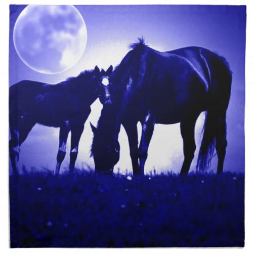 Horses  Blue Night Cloth Napkin