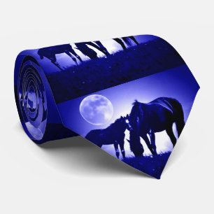 Horses Blue Night Fullmoon Tie