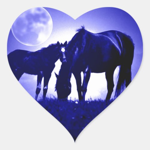 Horses  Blue Night Heart Sticker