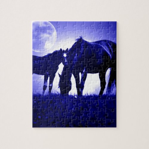 Horses  Blue Night Jigsaw Puzzle