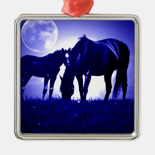 Horses  Blue Night Metal Ornament