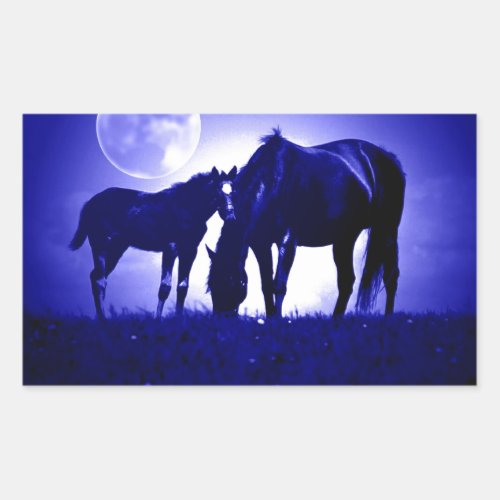 Horses  Blue Night Rectangular Sticker