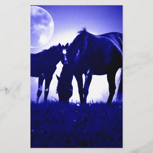 Horses  Blue Night Stationery