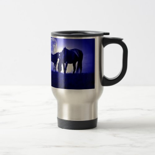 Horses  Blue Night Travel Mug