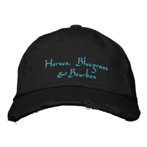 Horses Bluegrass  Bourbon aqua on black Embroidered Baseball Cap