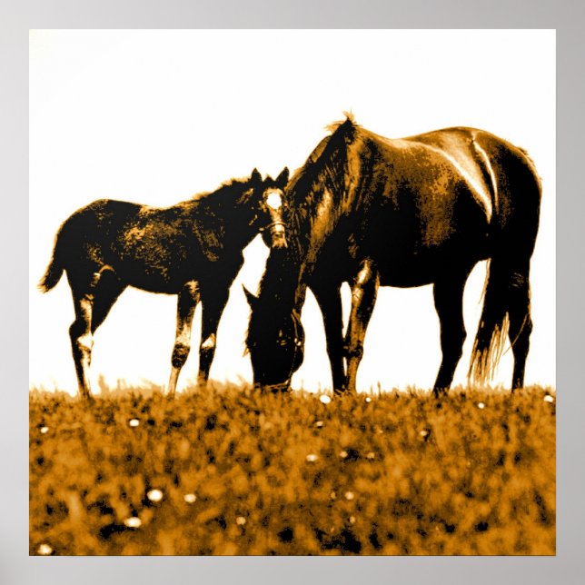Horses Brown Yellow Pop Art Square Poster (Front)