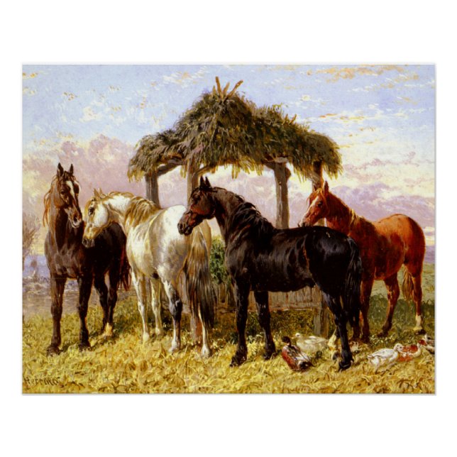 Horses by a river circa 1800s poster (Front)