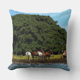 Horses by the water - Costa Rica Throw Pillow