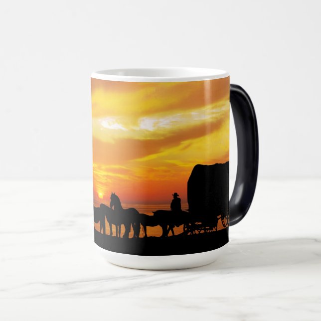Horses Cattle Sunset Cowboy Silhouette Mug (Front Right)