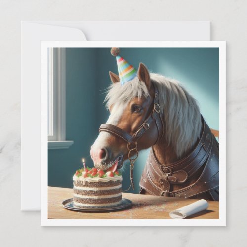 Horses celebrating birthday wcake and hats invitation