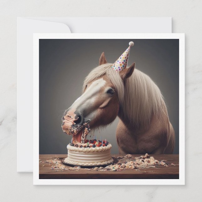 Horses celebrating birthday w/cake and hats invitation (Front)