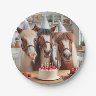 Horses celebrating birthday w/cake and hats plate