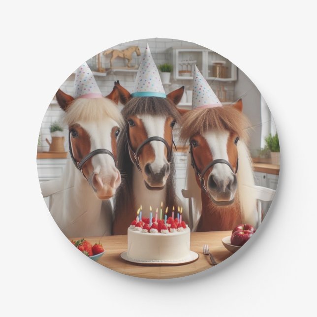 Horses celebrating birthday w/cake and hats plate (Front)