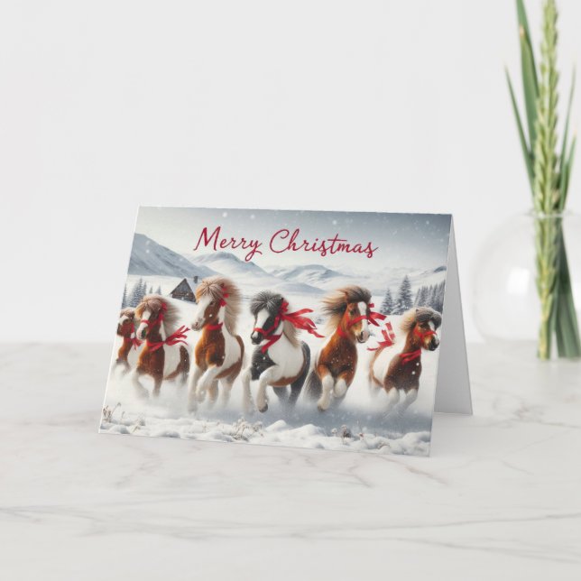 Horses Christmas greeting cards. Holiday Card (Front)