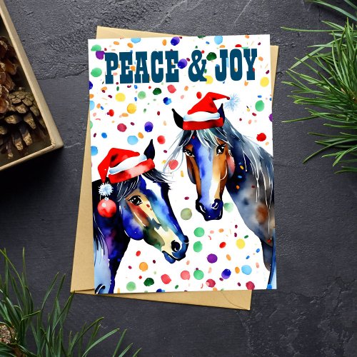 Horses Christmas peace and joy greeting Holiday Card